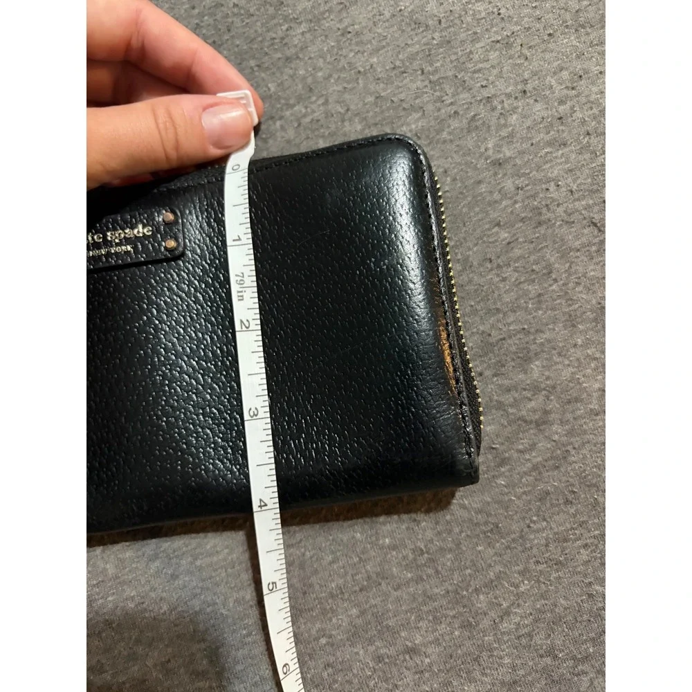 Kate Spade New York Black Pebbled Leather Zip Around Continental Wallet Gold